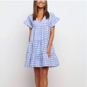 Petal & Pup Blue Checkered Babydoll Dress